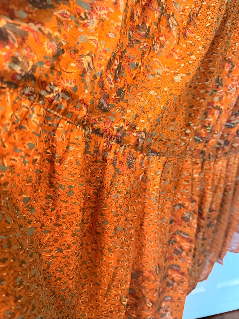 Elan Rust Orange Floral Tiered Maxi Boho Skirt - Picture 3 of 16